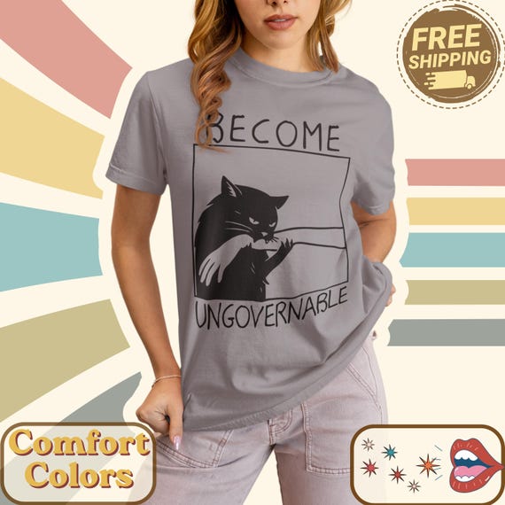 Become Ungovernable Halloween Cat Shirt Gothic Black Kitty Tee Alternative Aesthetic Shirt Black Cat Graphic Tee Goth Grunge Streetwear