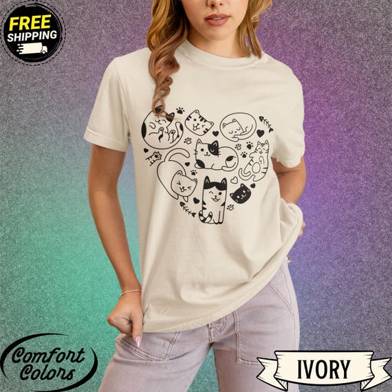 Whimsical Heart-Shaped Cat Tee