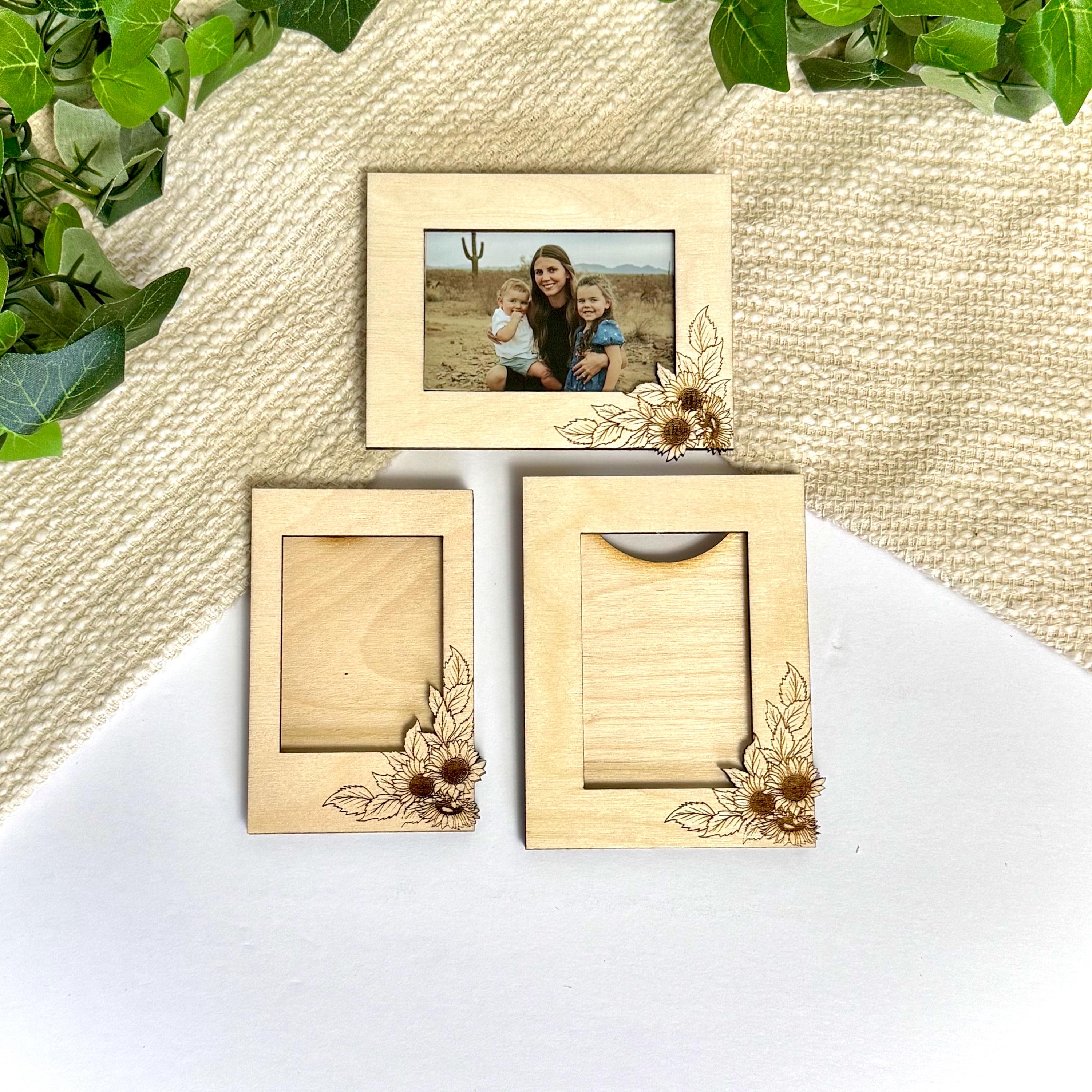 Sunflower Magnetic Picture Frame Rustic Wood Photo Frame for