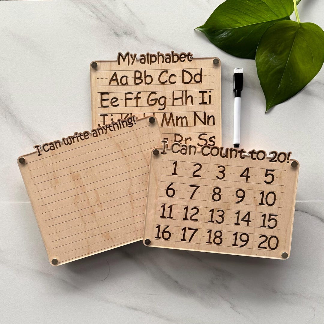 Wooden Tracing Board Set – Alphabet, Numbers 1-20 & Blank Writing Board ...