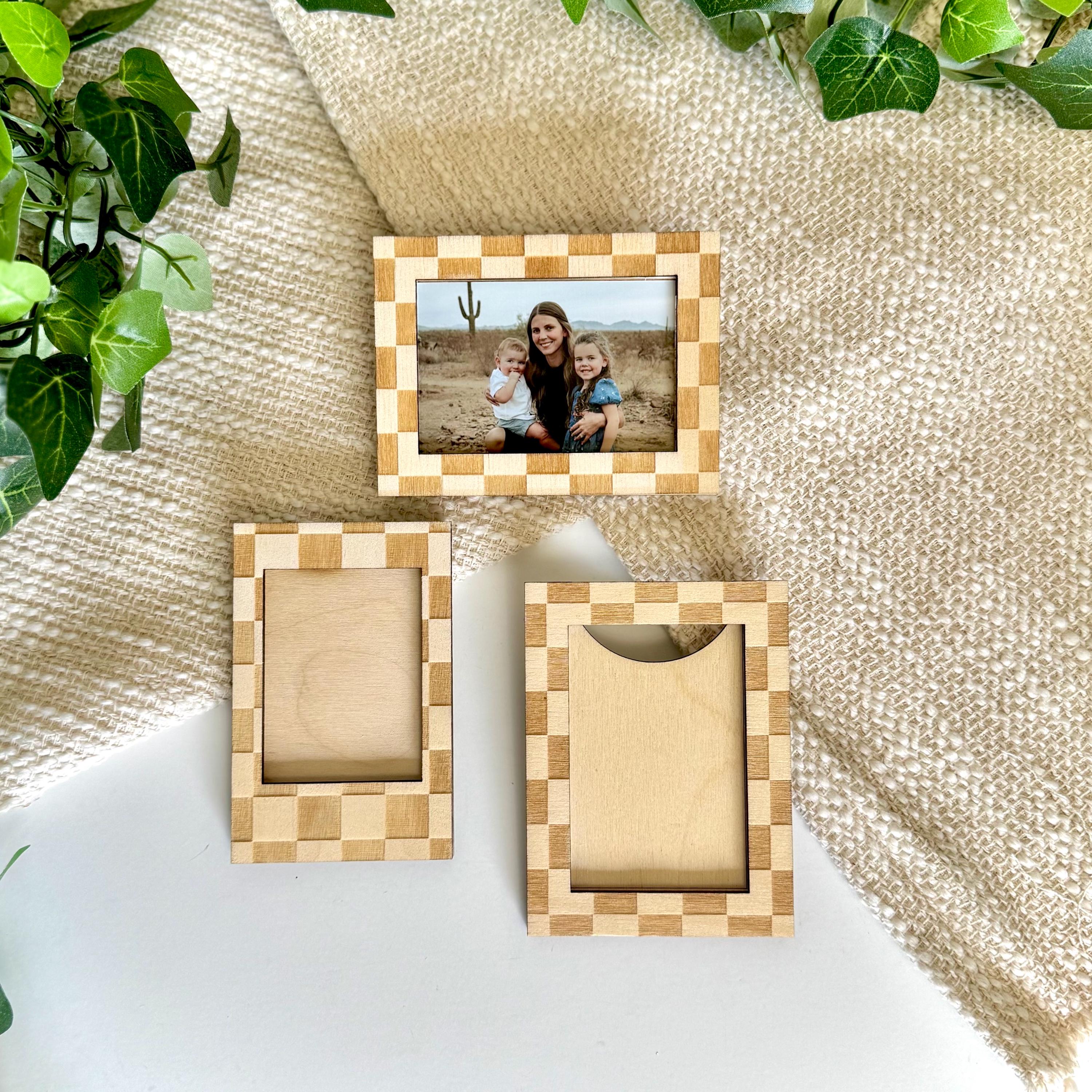 Bulk Checkered Wooden Magnetic Picture Frames Instax Mini or 2x3 Wallet ...