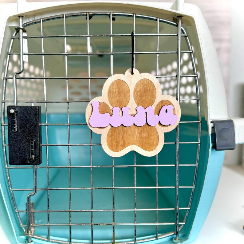 Personalized Cat Crate Name Tag Custom Paw Print Shaped Kennel ...