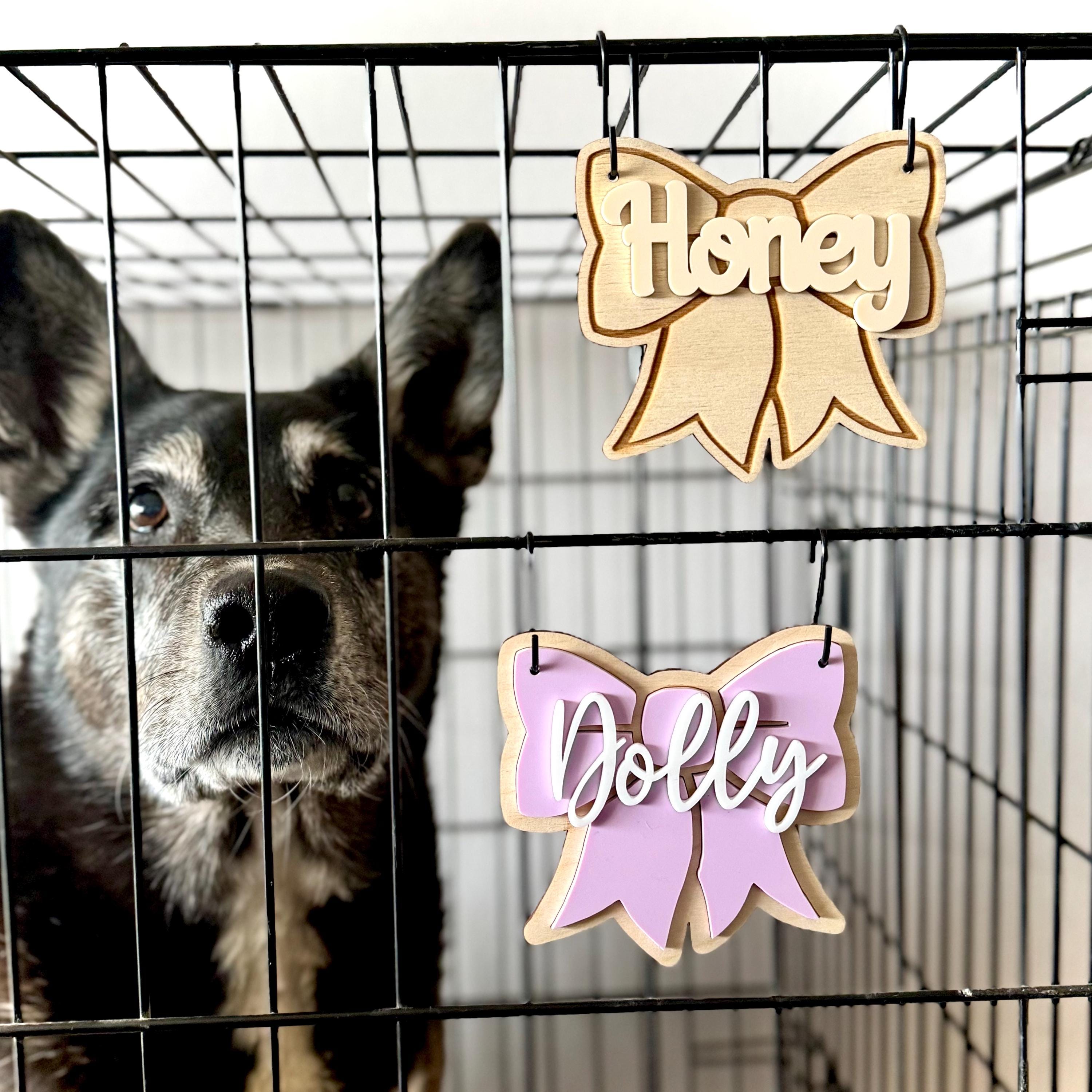 Personalized Dog Crate Name Tag – Custom Bow-shaped Kennel Nameplate ...