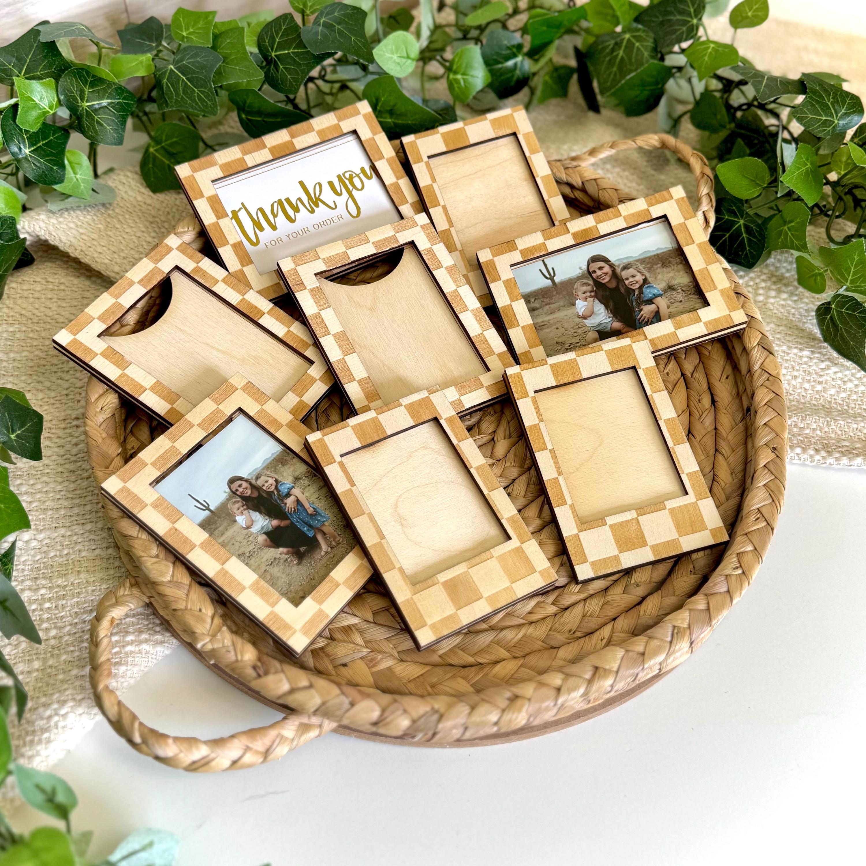 Bulk Checkered Wooden Magnetic Picture Frames Instax Mini or 2x3 Wallet ...
