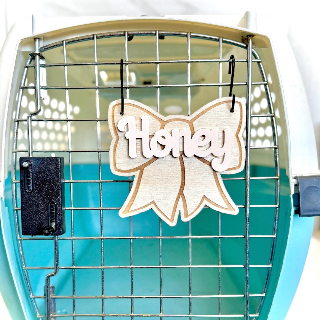 Personalized Cat Crate Tag - Bow Cat Name Tag - Custom Wooden Cat ...