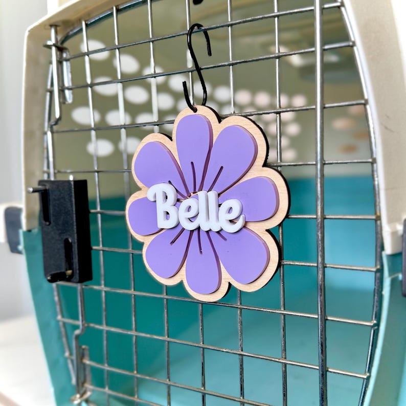 Personalized Cat Crate Floral Tag Cat Name Tag Custom Wooden Cat ...