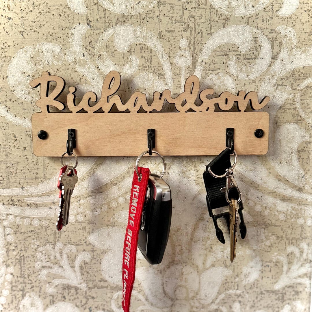 Key First Name Custom Last Name Key Holder - Personalized Wooden Key Rack With Hooks ...