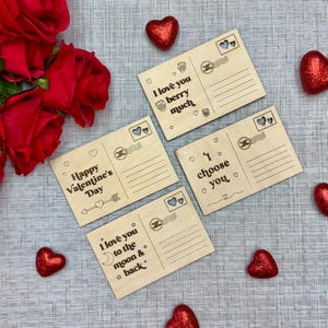 Houten postkaarten Valentijnsdag - set of afzonderlijk - gegraveerde kaarten berkenmultiplex - romantische aandenkens, liefdesbriefjes, milieuvriendelijk cadeau