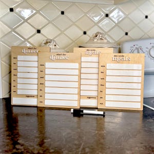 Agenda de repas en bois avec acrylique effaçable à sec - tableau de plan de repas hebdomadaire - organisateur de repas 7 jours - tableau de préparation de repas de cuisine - agenda de menus gravé