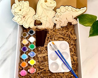 DIY Dinosaur Paint Kit for Kids – 3 Wooden Dinosaurs with Paints and Brushes – Fun Kids’ Craft Set & Perfect Party Favor