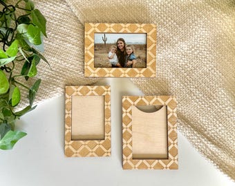 Magnetic Wooden Picture Frame with Crosshatch Design Instax Mini Wallet Size & 4x6 Photo Modern Wood Photo Holder Fridge Frame Gift for Mom