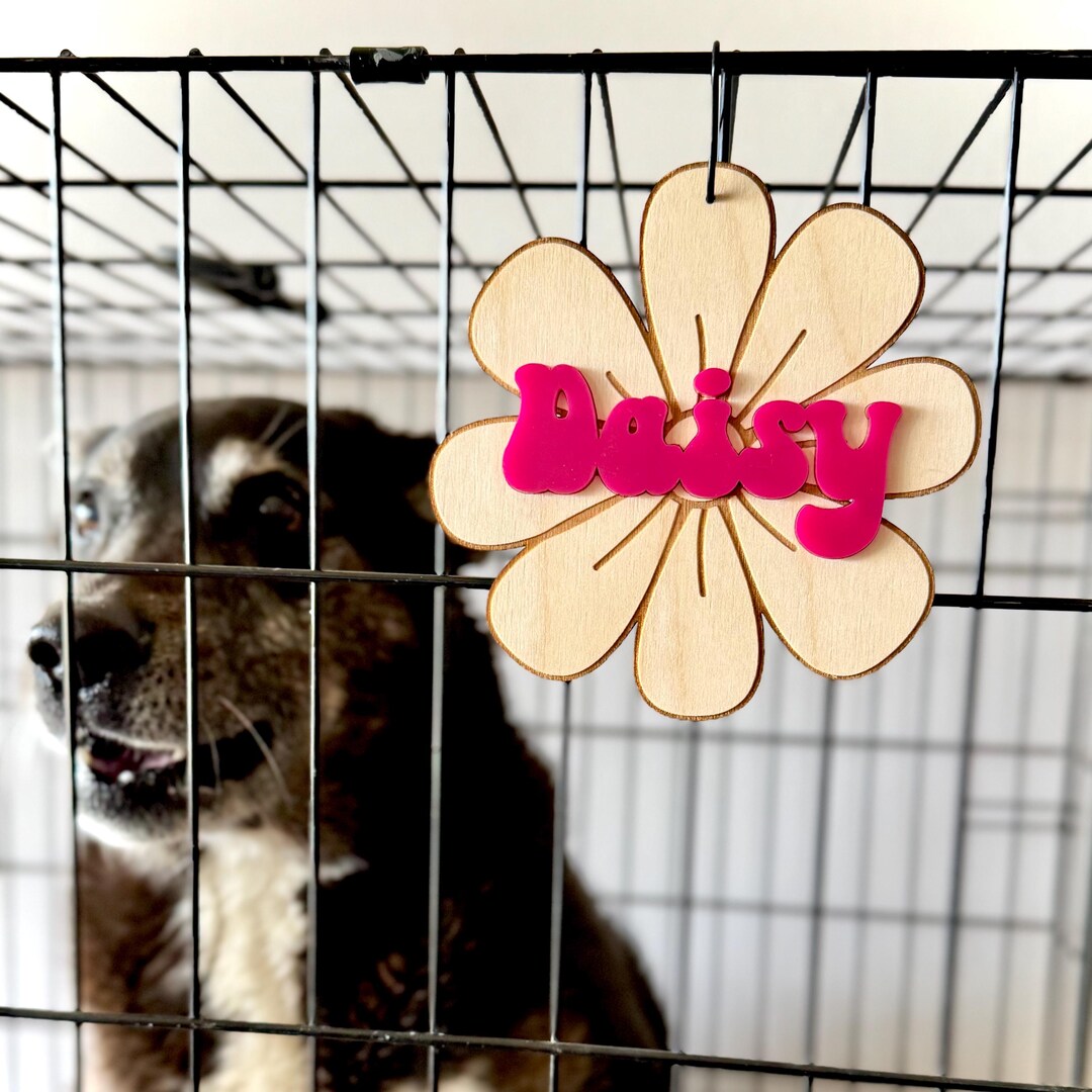 Custom Flower Dog Crate Name Tag Personalized Pet Name Plate Floral Dog ...