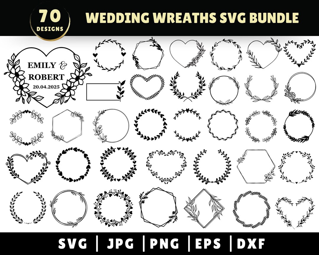 Wedding Wreaths SVG Bundle, Floral Wedding Sign Circle Laurel Wreath ...