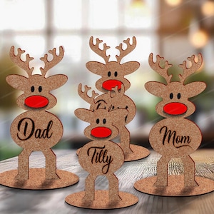 Vrijstaande rendieren 2 maten SVG, familienamen SVG lasergegraveerd gesneden bestand Glowforge, rendieren familie SVG, kerstbestand, Instant Download