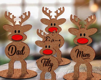 Freistehende Rentiere 2 Größen SVG, Familiennamen SVG Laser gravierte Schnittdatei Glowforge, Rentierfamilie SVG, Weihnachtsdatei, sofortdownload