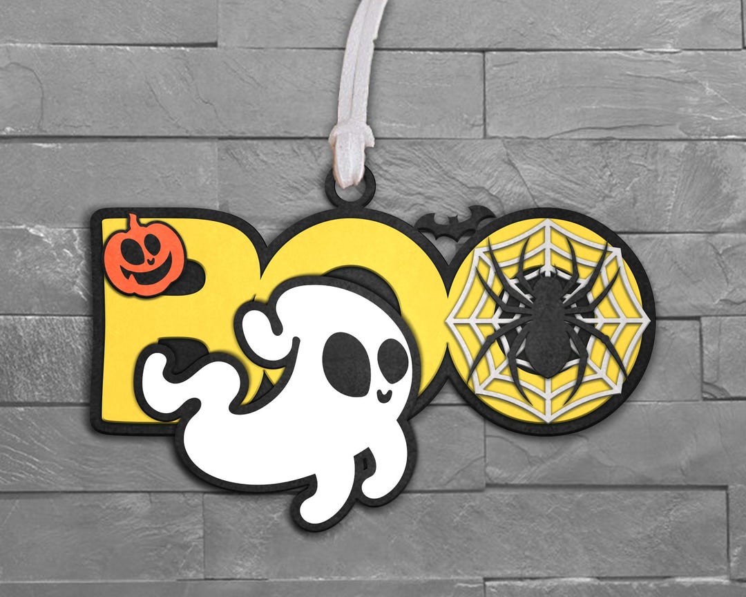 Halloween Cute Ghost With Boo Front Door Hanger Laser Cut File, Ghost ...