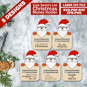File di taglio laser per porta carte regalo di Natale, porta soldi di Babbo Natale SVG, ornamento per albero di Natale, file Glowforge, file di taglio laser 3D Merry Christmas SVG