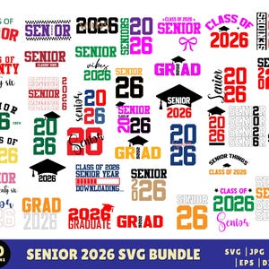 Senior 2026 SVG-Bundle, Klasse von 2026 SVG, Highschool-Svg, Senior 2026-Shirt-Svg, Graduierung 2026-Svg, Senior-Coquette-Bogen-Svg, Senior Mom