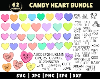 Candy Heart SVG, Candy Hearts PNG, Valentine Hearts SVG, Clipart Candy Heart, Niestandardowe Candy Heart, Wzór Candy Heart, Natychmiastowe pobieranie
