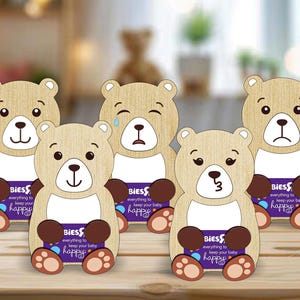 Spersonalizowany uchwyt na kartę podarunkową Baby Shower SVG, prezent urodzinowy, uchwyt na kartę podarunkową Teddy Bear, nowe dziecko, plik SVG do cięcia laserowego, natychmiastowe pobieranie