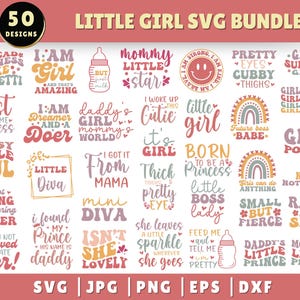 Little girl SVG PNG Bundle, Baby Sayings Svg, Baby Girl Bundle, Baby Newborn Svg, Baby Shirt Svg, Retro Quotes Svg, Sublimation Designs