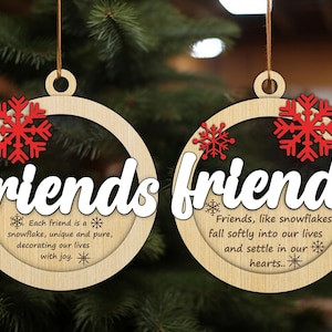 Ornamenti natalizi Friends Svg taglio laser, decorazioni per alberi in legno, ornamenti natalizi Glowforge, file tagliati al laser, download immediato