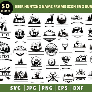 Cornice con nome per caccia al cervo SVG, SVG cacciatore, SVG caccia, SVG cervo, SVG caccia al cervo, SVG foresta di pini, File SVG cornice monogramma caccia