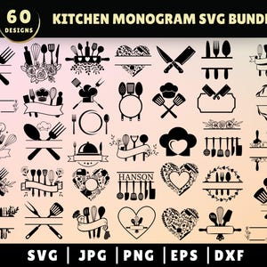 Kitchen Monogram SVG Bundle, Monogram SVG, Split Monogram svg, Baking Monogram svg, Cooking svg, Potholder svg, Kitchen svg png Files Cricut