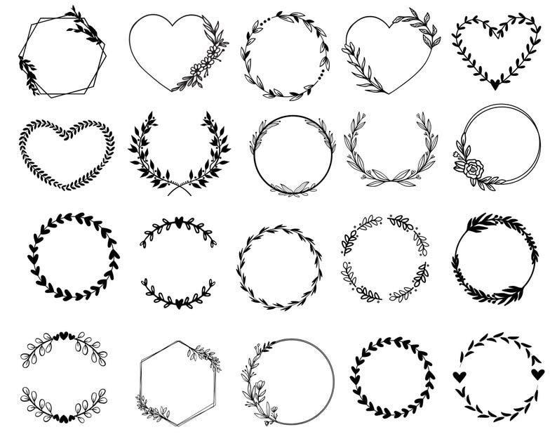 Wedding Wreaths SVG Bundle, Floral Wedding Sign Circle Laurel Wreath ...