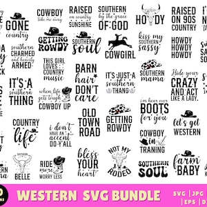 Western SVG Bundle, Western Quotes SVG, Southern SVG, Howdy Svg, Cowboy Svg, Cowgirl Svg, Country Png,Trendy Shirt Svg, Cut Files for Cricut