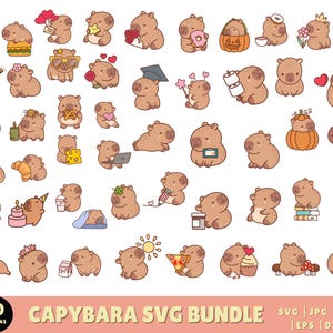 Lindo paquete SVG de carpincho, clipart de carpincho kawaii, descarga digital instantánea para Cricut y Silhouette, impresión de alta calidad, ilustración de animales
