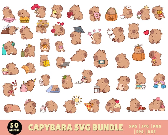 Cute Capybara SVG Bundle,Kawaii Capybara Clipart,Instant Digital Download for Cricut & Silhouette,High-Quality Printing, Animal Illustration