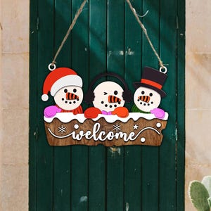 Christmas Door Hanger Laser Cut File, Christmas Snowman Door Hanger SVG, Laser Cut File, Snowman Laser Files, Glowforge SVG