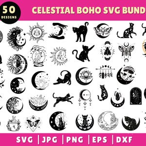 Himmlische Boho SVG Bundle, mystische Boho SVG SVG, spirituelle Frau Mond Stern Sonne Clipart, Witchy Göttin, Boho Art, Schneidedatei für Cricut, Sofort-Datei