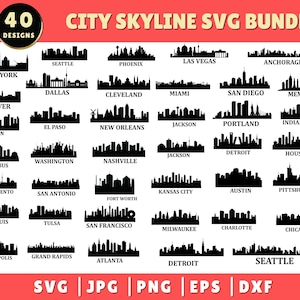 40 US City Skyline SVG, Skyline Svg, Cut Files, Cricut, US Cities Svg, New York Svg, Clipart, Silhouette, Decal, USCity Skyline Vector
