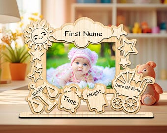Baby Geburt Fotorahmen SVG, Baby Bilderrahmen Laser Cut Dateien, Kind Metrica, Baby Ankündigung SVG Neues Baby Geschenk Lasercut Digitaler Download