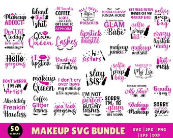 Makeup SVG bundle, Makeup Quotes SVG, Beauty Svg, Cosmetics, Mascara Svg, Lipstick Svg, Makeup Artist Shirt, Cut File Cricut, Makeup Bag Svg