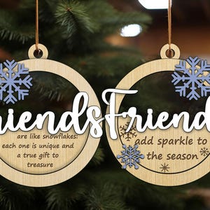 Adornos navideños de Friends cortados con láser, decoración de árboles de madera, adornos navideños Glowforge, archivos de corte listos para láser, descarga instantánea