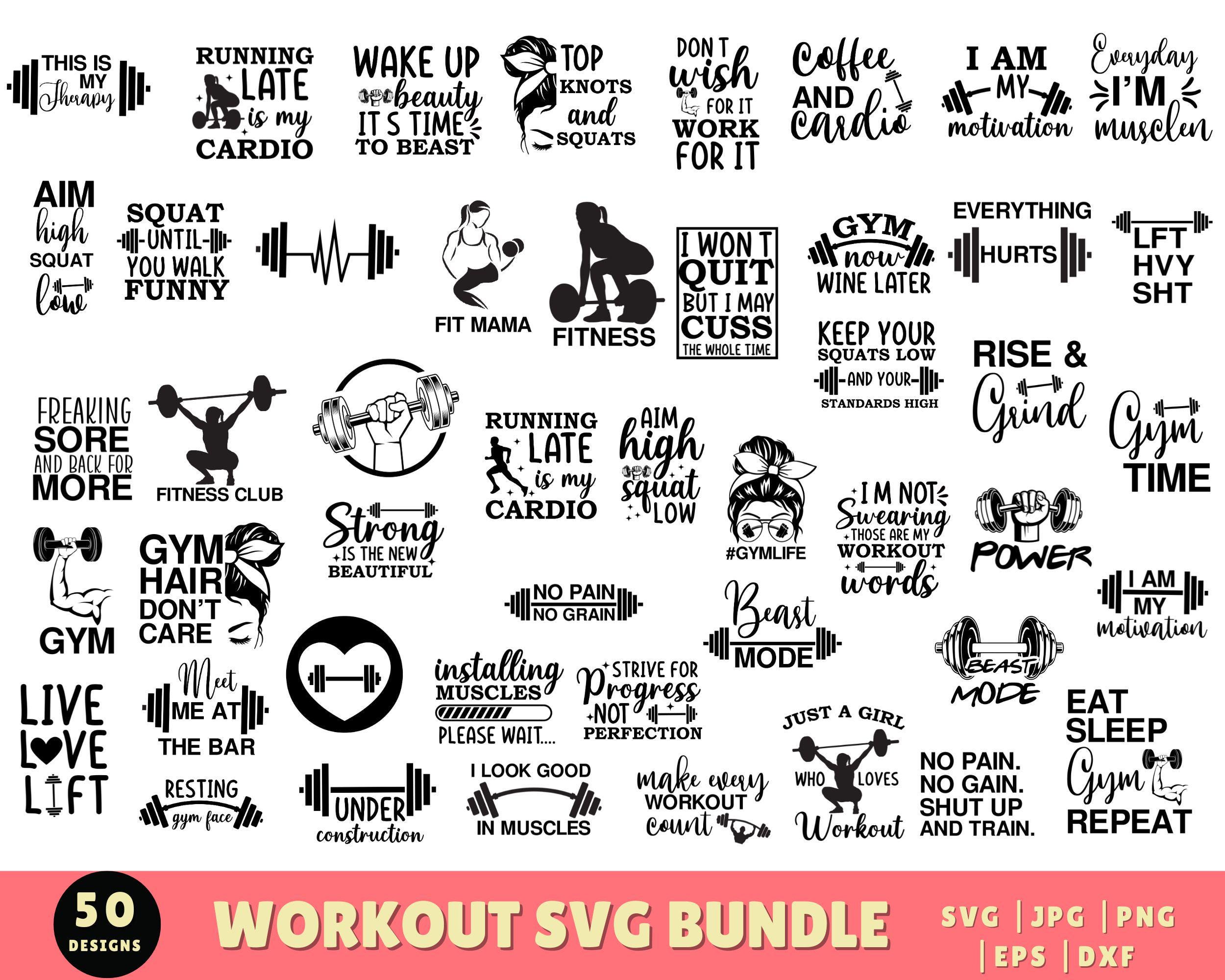 Training SVG-Bundle, Fitness-Svg, Fitness-Svg, Übungs-Svg, Motivations-Svg, Fitnessstudio-Zitate, Hustle-Svg, lustiges Training, Fitnessstudio Cut-Datei, Fitnessstudio-Zitate