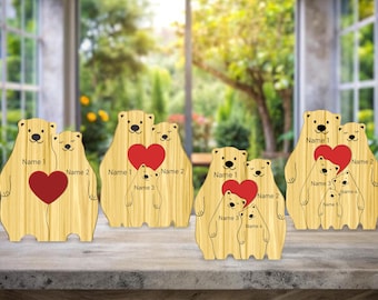 Gepersonaliseerde houten beer familie puzzel SVG lasergesneden bestand, familie cadeau puzzel lasergesneden, liefde SVG ontwerp, houten beer bestand, digitale downloads
