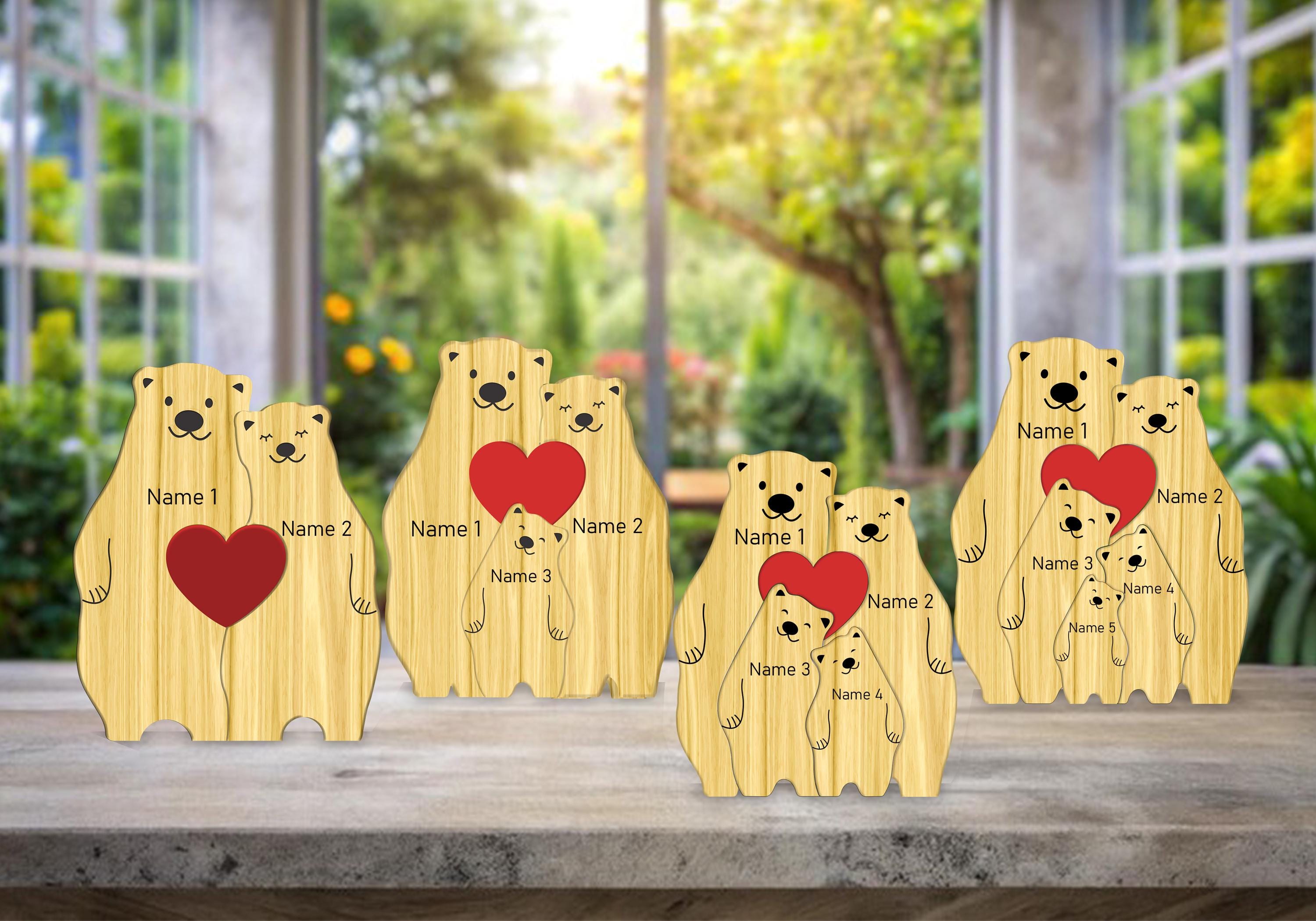 Rompecabezas de Oso Lindo Personalizado en Madera con 2-6 Nombres de Familia, Somos Rompecabezas Personalizado de Nombres de Miembros de la Familia Regalos para el Hogar, Regalo Ideal para el Día