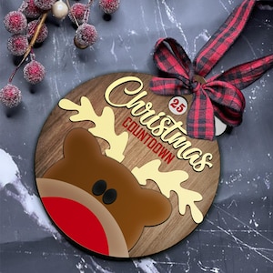 Enfeite de contagem regressiva de Natal SVG, arquivos de corte a laser, dias até o Natal, calendário de Natal SVG arquivos de corte a laser para Glowforge, rena SVG