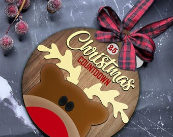 Christmas Countdown Ornament SVG, Laser Cut Files, Days Until Christmas, Christmas Calendar Svg Laser Cut Files For Glowforge, Reindeer SVG