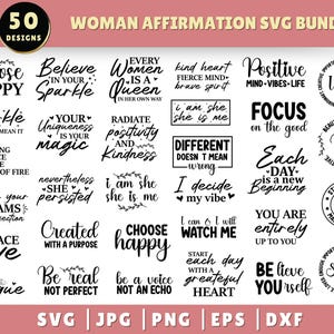 Frau Affirmation SVG Bundle, Sie ist ich SVG, Frauen Empowerment Bundle, inspirierende SVG für Frauen, positive Zitate, Mädchen Zitate etc., Cricut