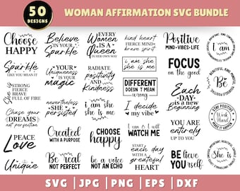 Vrouw bevestiging SVG bundel, She is me SVG, vrouwen empowerment bundel, inspirerende SVG voor vrouwen, positieve citaten, meisje citaten Svg, Cricut