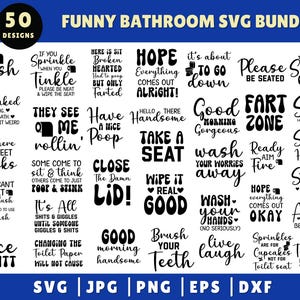 Paquete SVG divertido de baño, cita sobre el baño, baño SVG, baile del orinal SVG, granja SVG, letrero de baño SVG, baño divertido SVG, archivo de corte