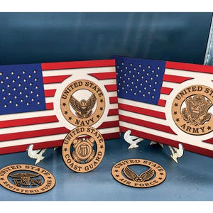 Juego de adornos de veteranos de EE. UU. con bandera, archivos digitales para grabado láser, veteranos del ejército, veteranos de la marina, veteranos de la fuerza aérea, adornos de veteranos SVG