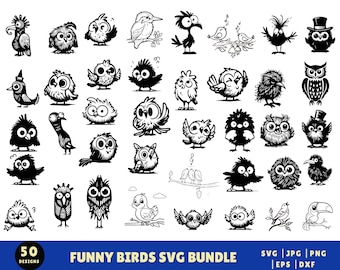 Funny Birds Bundle SVG, Cute Birds Design, Crazy Birds Clipart, Birds Vector Sublimation, Cricut Cut File, Cartoon Birds SVG, Instant File