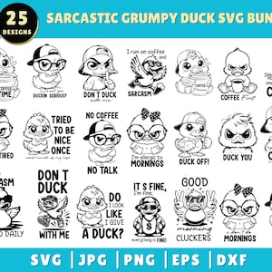Grumpy Duck SVG Bundle, Grumpy SVG, Grumpy Funny Animals, Funny Duck Png, Animals Clipart, Grumpy Coffee SVG, Duck Vector, Cartoon Animals