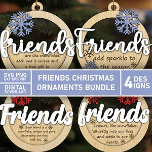 Adornos navideños de Friends cortados con láser, decoración de árboles de madera, adornos navideños Glowforge, archivos de corte listos para láser, descarga instantánea